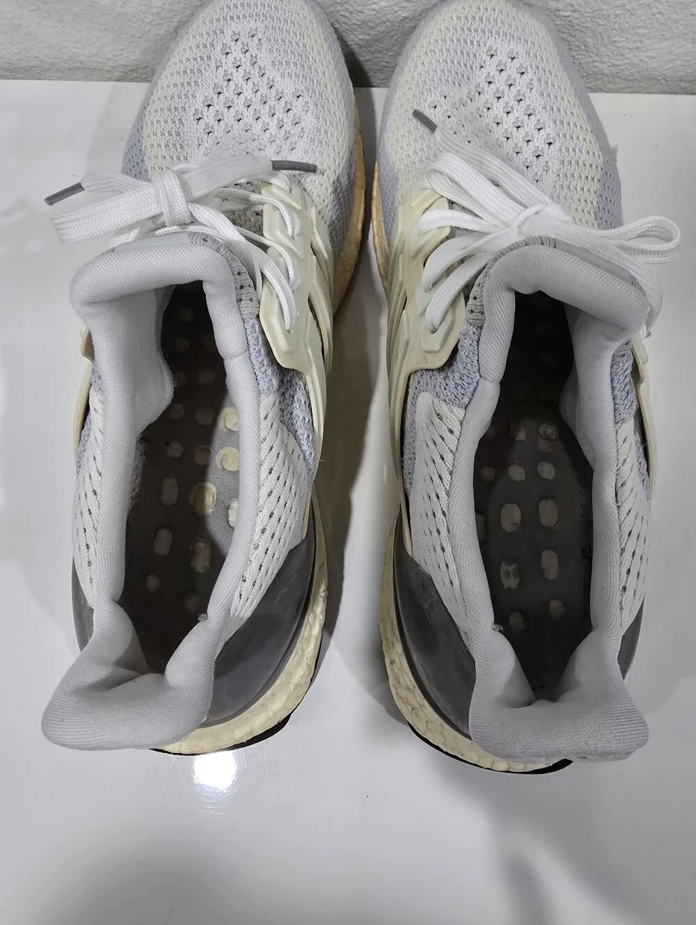 Adidas Ultraboost White and Cream Knit Performance Sneakers AQ4007